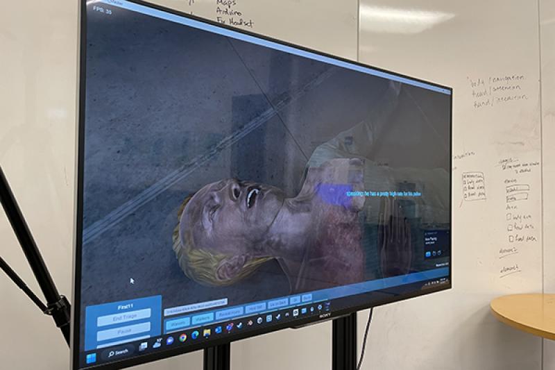 A screen showing someone using the First Responder VR system