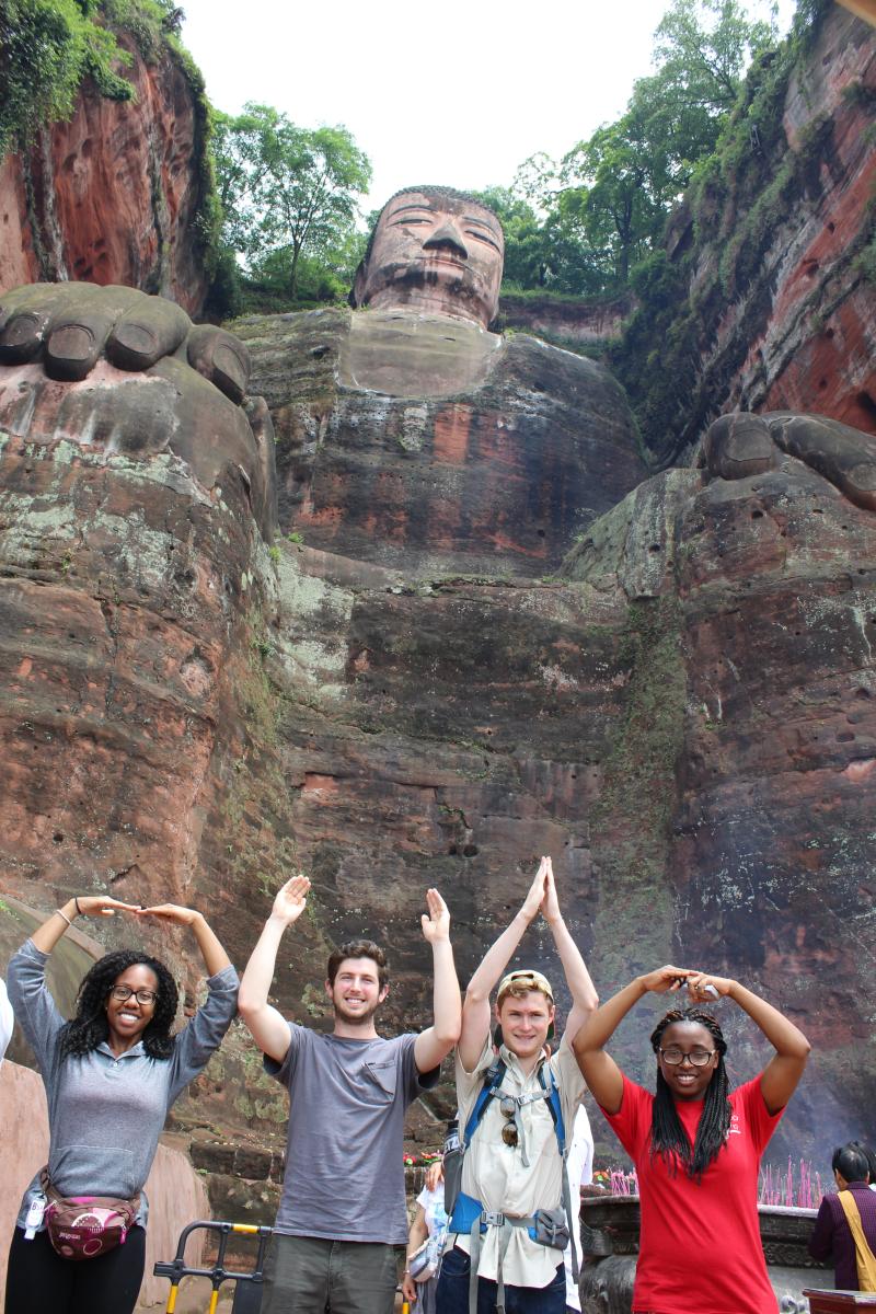 OSU students at the foot of the giant Buddha in Leshan, Sichuan