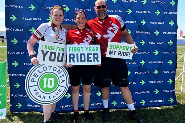 From left: Terry Bradey, Maggie Wetzel and Jeremie Smith during Pelotonia 2019.