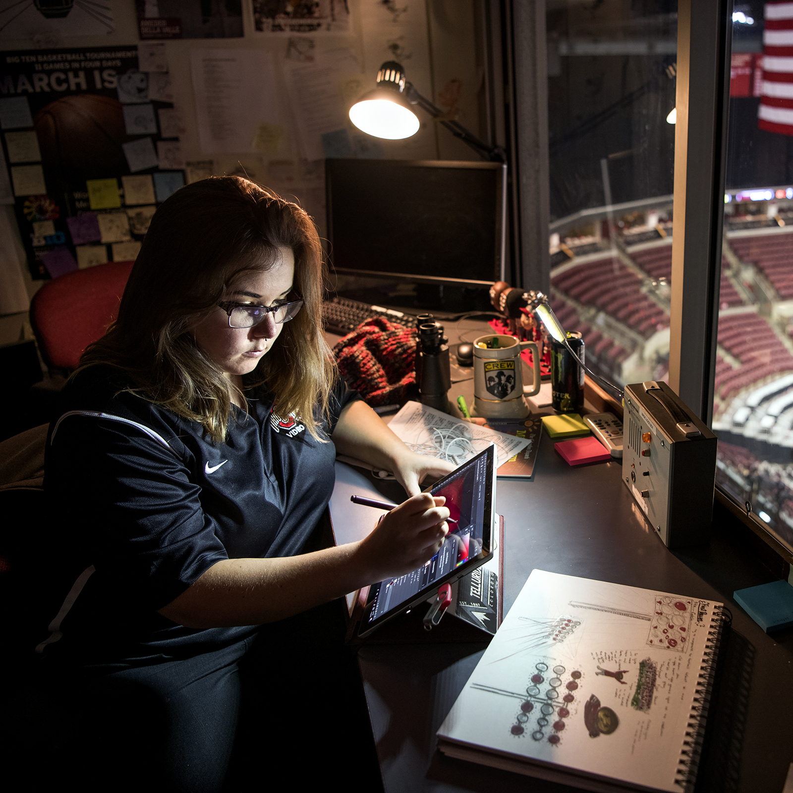 Student working at an internship with the Ohio State athletic department