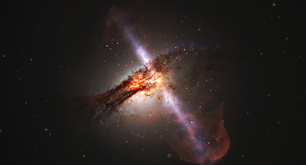 An artist's impression of how high-speed jets from a supermassive black hole would look