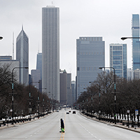 Desolate downtown Chicago during the early stages of the pandemic. Photo courtesy Charles Rex Arbogast/AP Photo
