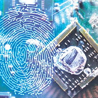 Photo illustration of computer chip and fingerprint