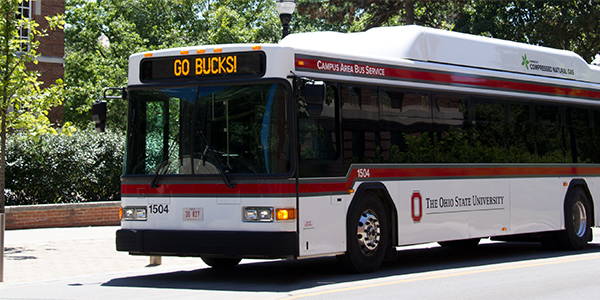 CABS bus that reads "Go Bucks!"