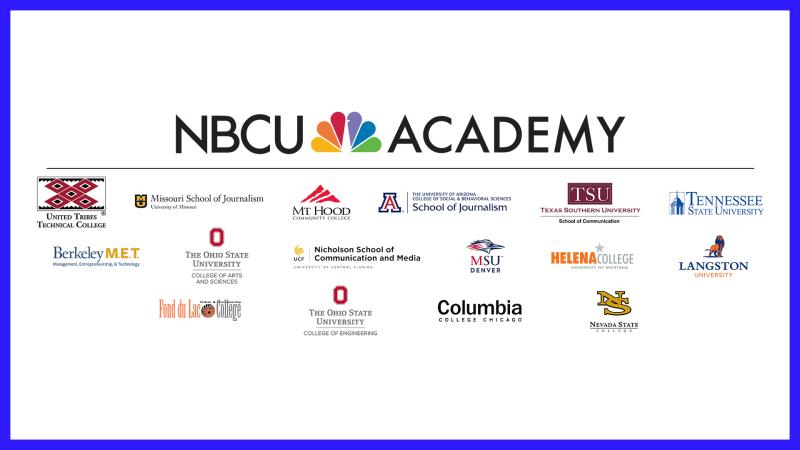 Logos for NBCU Academy and its new partner programs