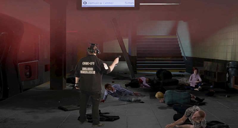 A person shown using the First Responder VR system