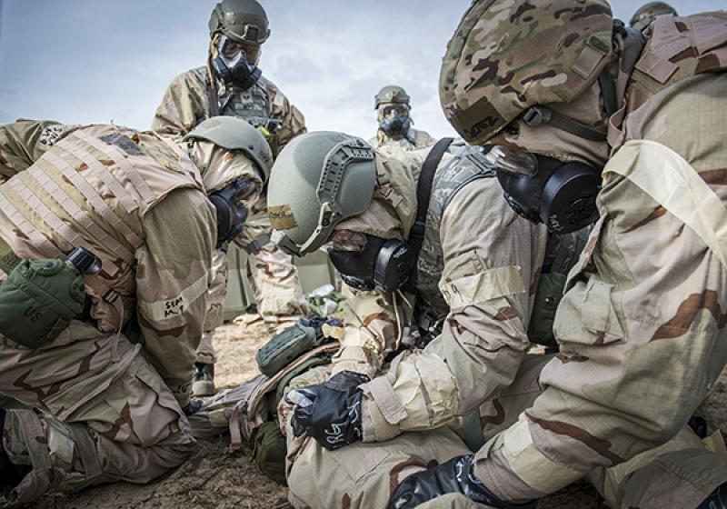 Airmen training for nerve agent attack