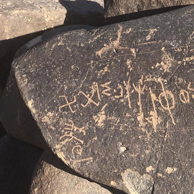 One of the Safaitic inscriptions discovered by Al-Jallad and his students on their expedition through the Harrah.