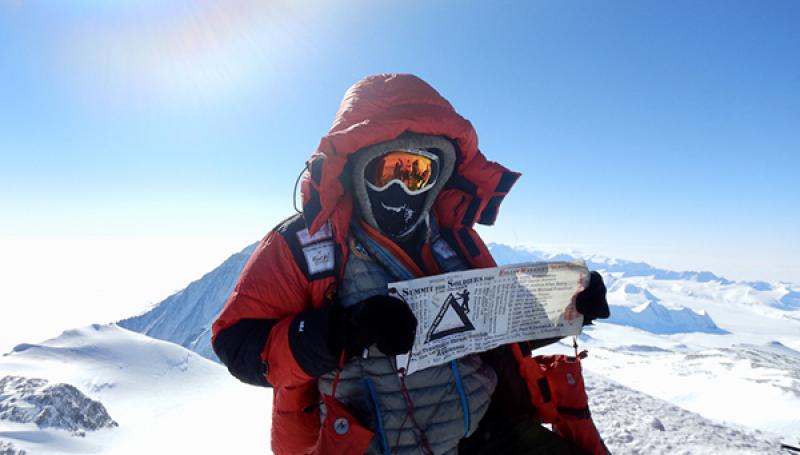 Mike Fairman atop Mount Vinson, the highest peak in Antarctica