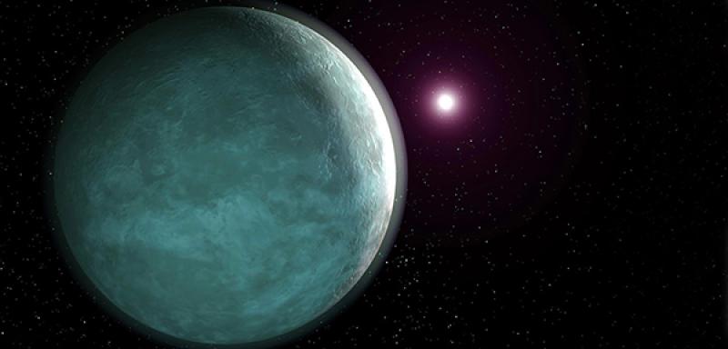 Artist's rendering of HAT-P-26 b, an exoplanet characterized as a sub-Neptune.