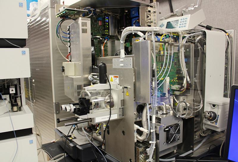 A Thermo Scientfic Exactive plus EMR mass spectrometer, which has been modified to include a quadrupole and SID device, at Ohio State's Campus Chemical Instrument Center.