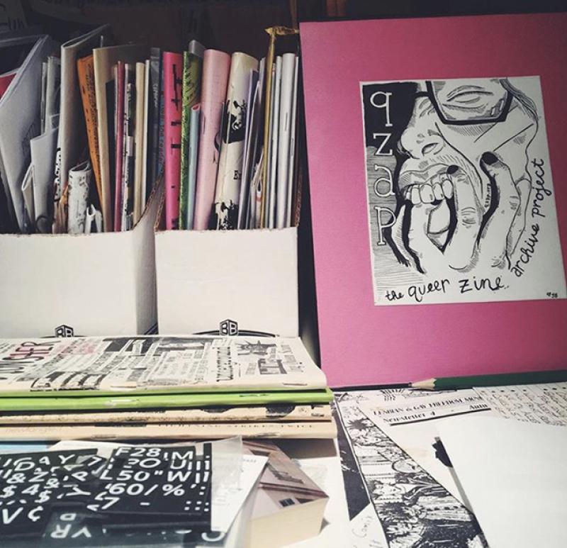 Various zines on display at Queer Zine Archive Project