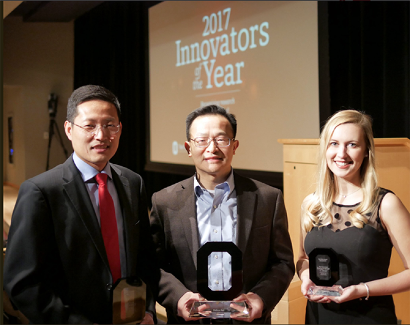 From left: Yizhou Dong, Dehua Pei, Laura McLaughlin