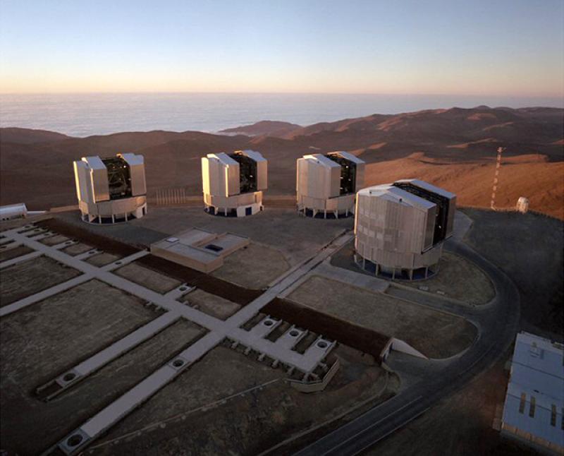The European Southern Observatory's Very Large Telescope array on Cerro Paranal in the Atacama Desert of northern Chile.