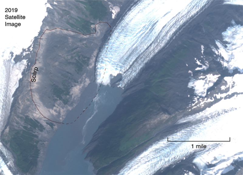 The site of a potential landslide in Barry Arm, Alaska.