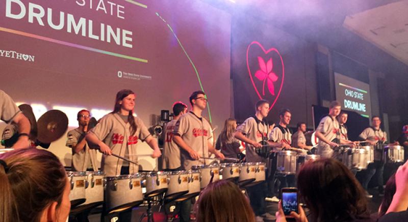 Members of the Ohio State Drumline participate in BuckeyeThon 2018.