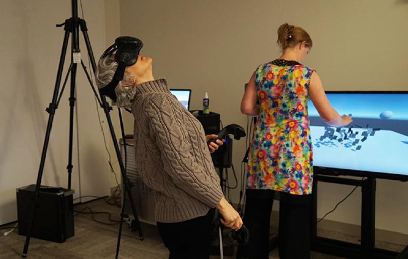 Researchers explore applications of virtual reality at the Advanced Computing Center for the Arts and Design.