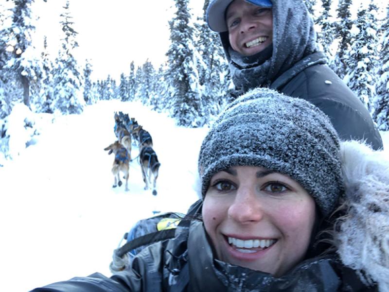 Matthew Failor and his wife, Liz Raines Failor, out with their sled dogs