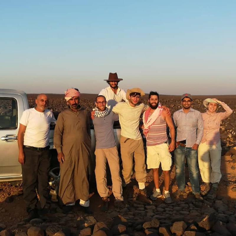 Ahmad Al-Jallad, back, and his team during an expedition to the Harrah region.