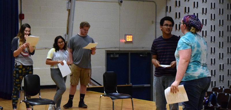 Rehearsal of "If a Tree Falls," a 30-minute patchwork play highlighting the opioid crisis in Ohio as seen through the eyes of local high school students.