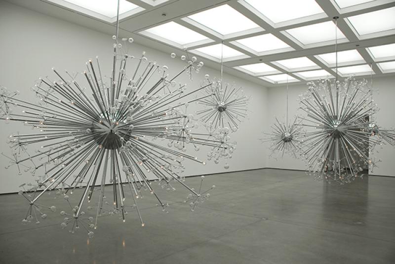 "Island Universe" created by Josiah McElheny hangs at the White Cube gallery in London.