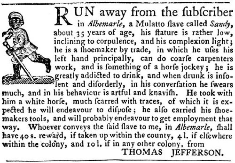 Description of runaway slave from Thomas Jefferson