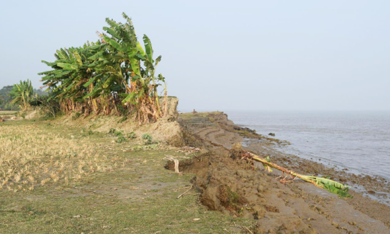 Remains of eroded embankment wall in Bangladesh