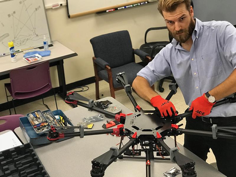 Schoessow works on the RANGER System drone.