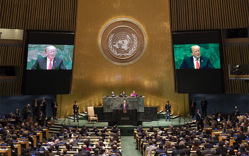 President Trump giving a speech at the United Nations