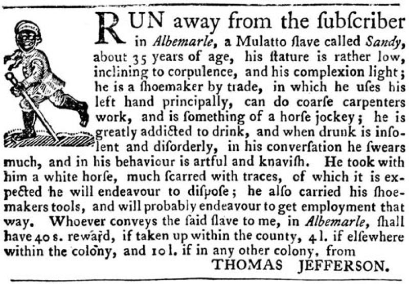Description of runaway slave from Thomas Jefferson