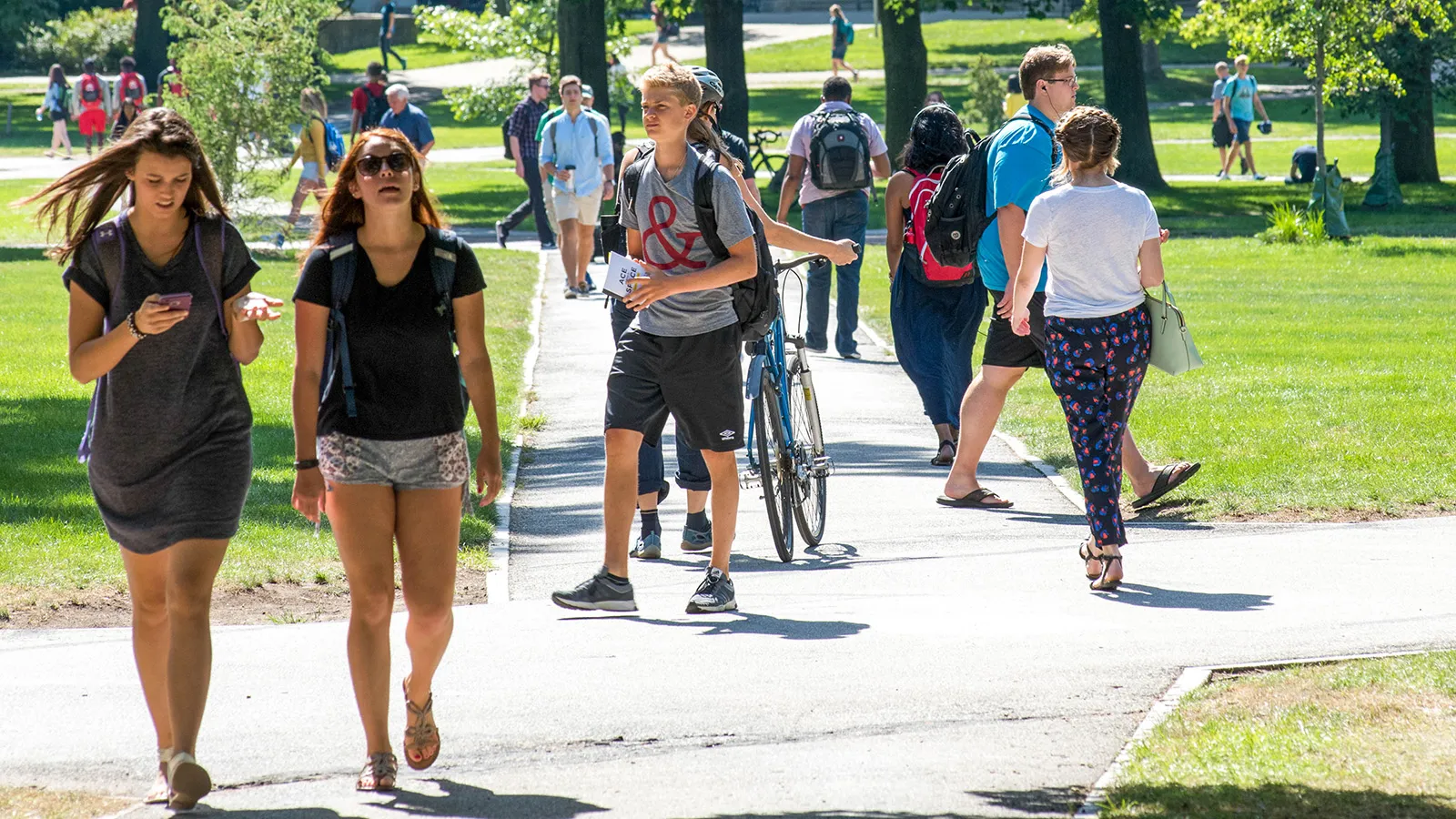 Students walking around campus