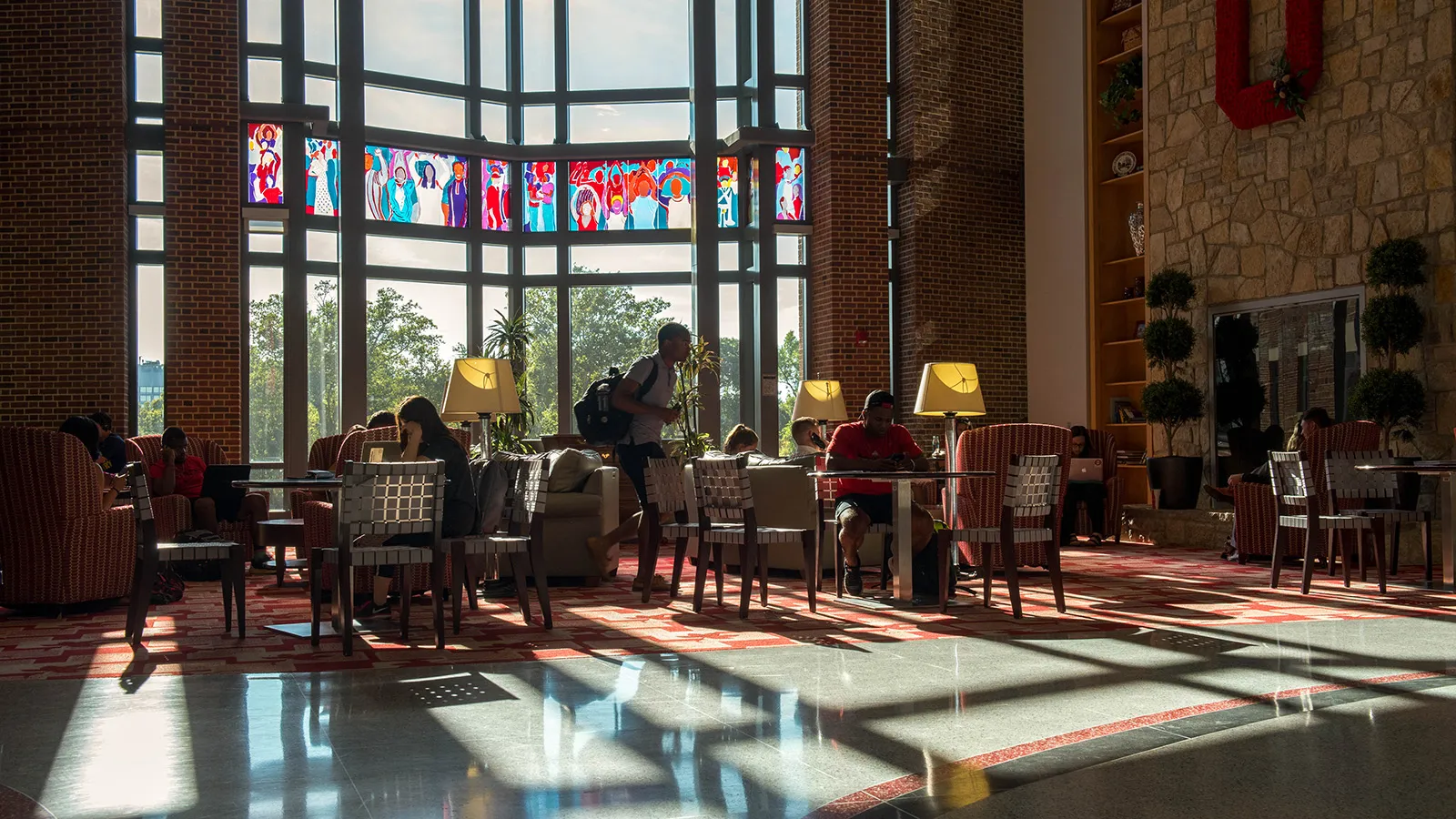 Students studying in dim light at the Ohio Union