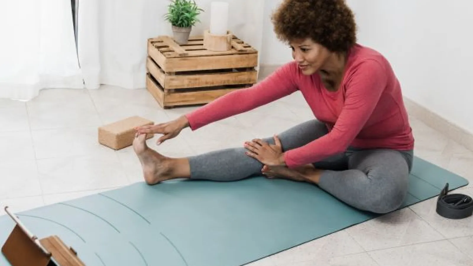 a woman doing yoga