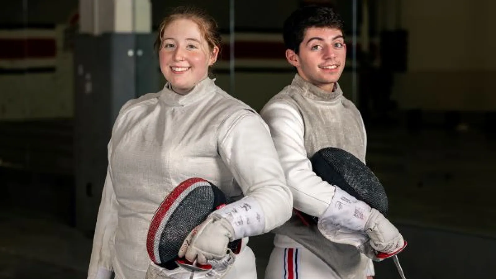Miranda and Sammy Freedman in fencing gear