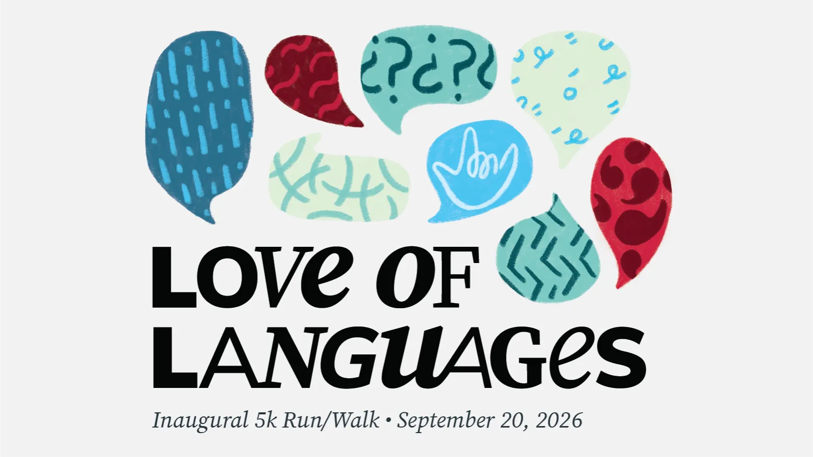 Love of Languages 5k graphic with speech bubbles