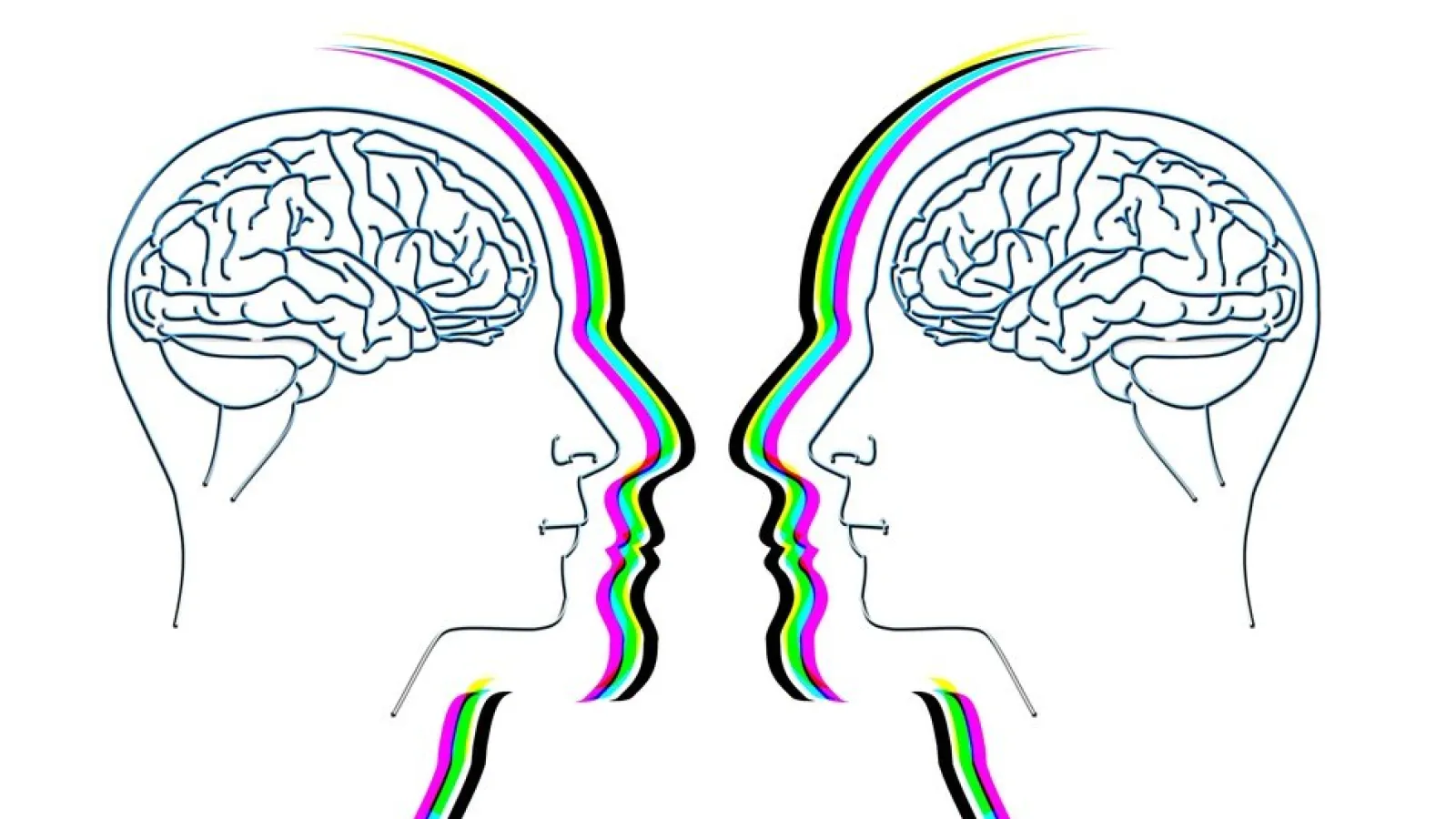 Illustration of two people's profiles with brains