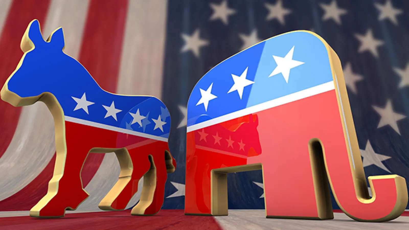 Donkey and elephant on American Flag