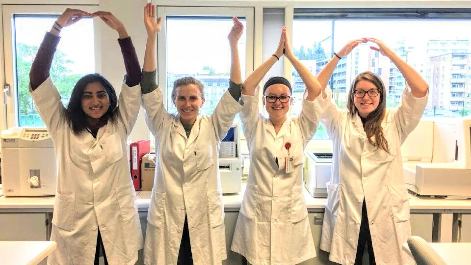 Ohio State students spell out "O-H-I-O" in a lab in Trondheim, Norway