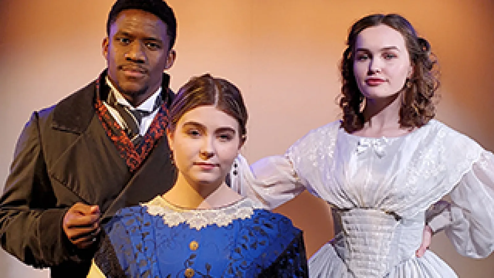 From left: Sterling Wesley as Ira Aldridge, Ashley Bice as Margaret Aldridge,  and Betsy Huggins as Ellen Tree in The Ohio State University Department of Theatre’s production of Red Velvet. Photo by J. Briggs Cormier