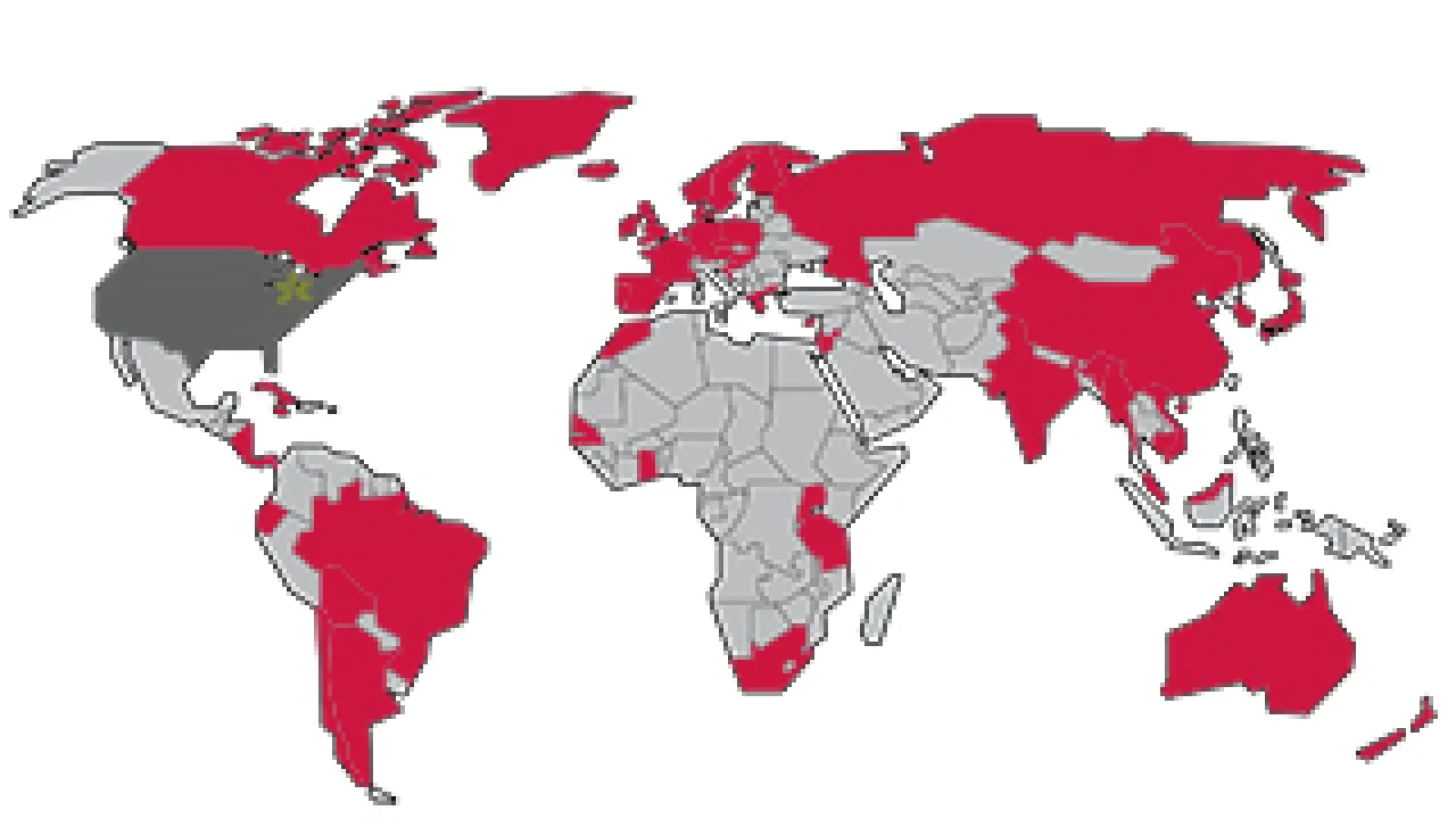 Countries where Arts and Sciences students studied abroad this summer are highlighted in red.