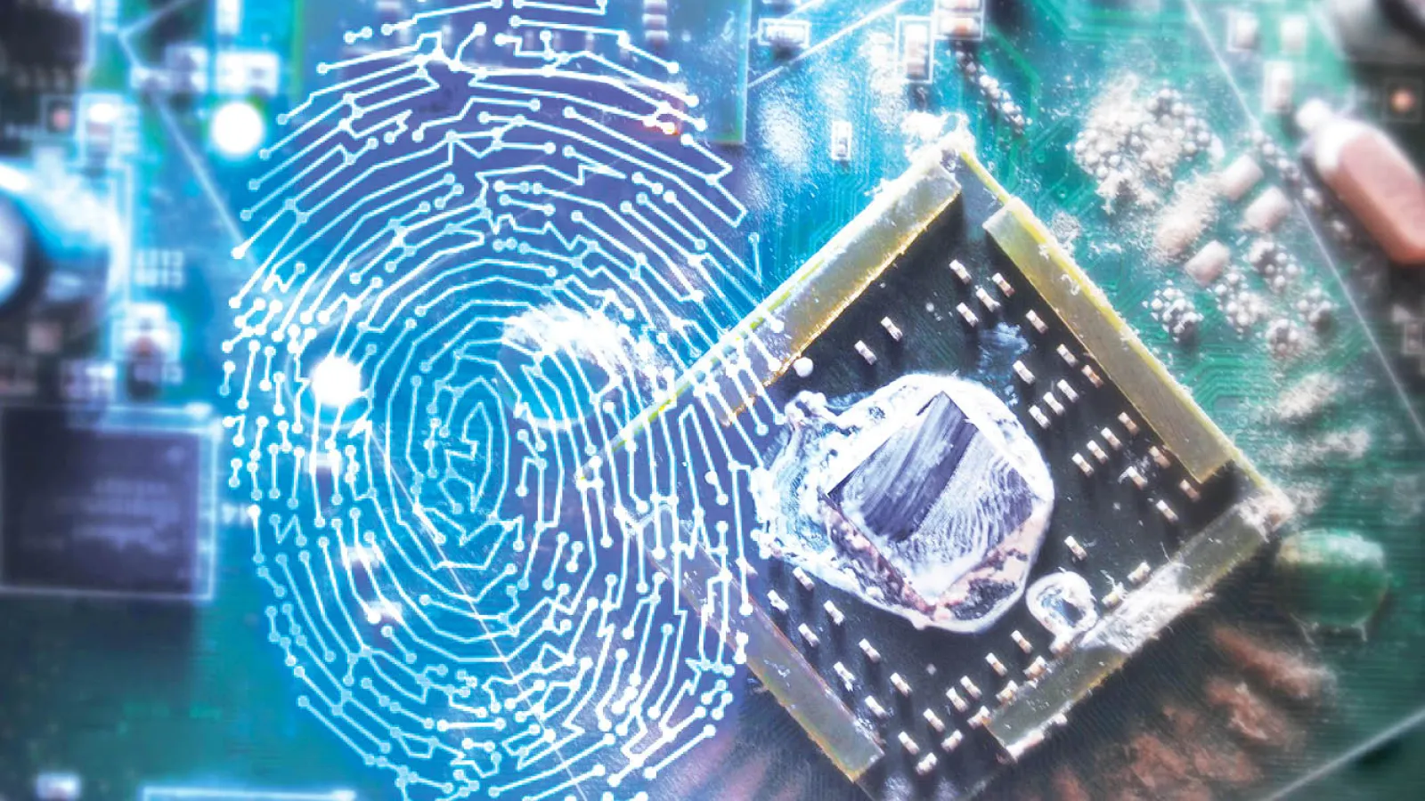 Photo illustration of computer chip and fingerprint