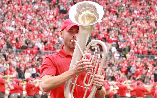 Rob Gast marches on the field during TBDBITL reunion halftime performance during the Ohio State vs. Tulane football game on Saturday, Sept. 22. 