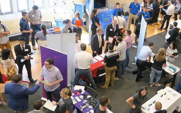 Students mingling at an Ohio State career fair