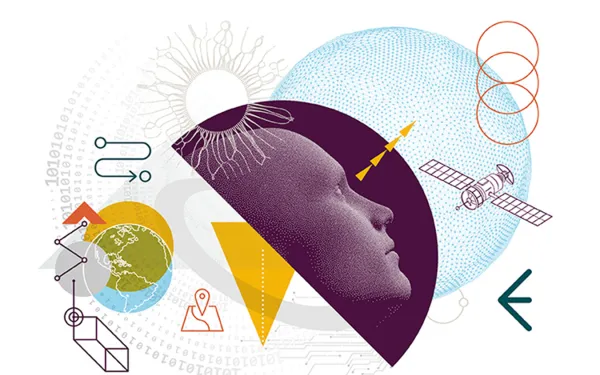Illustration of a face looking into space