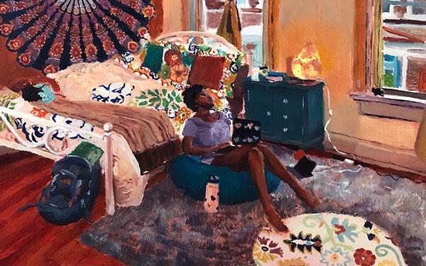 A Black woman in her bedroom
