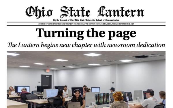 The front page of a commemorative edition of the Lantern newspaper that reads "turning the page"
