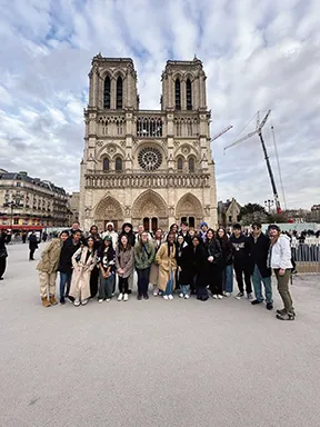 Students in front of Notre Dame in Paris