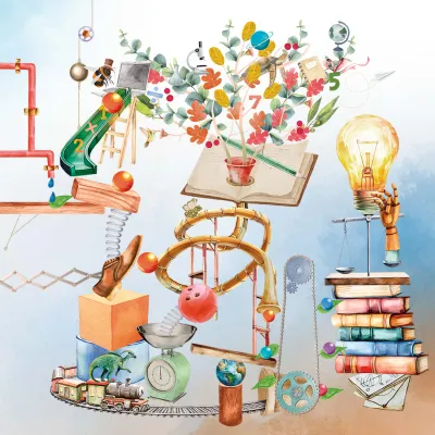 Illustration of books and trains