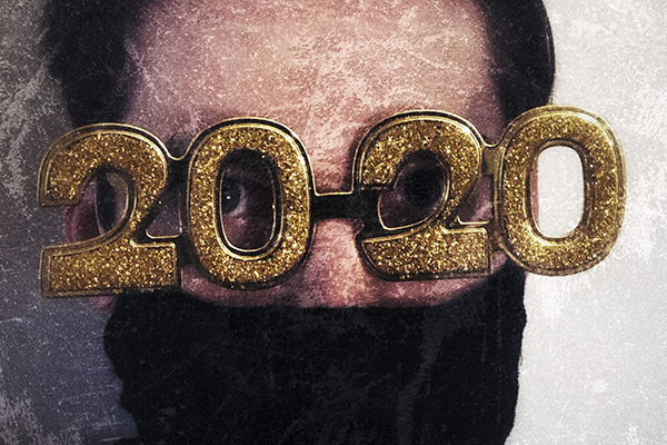 Man wearing 2020 glasses
