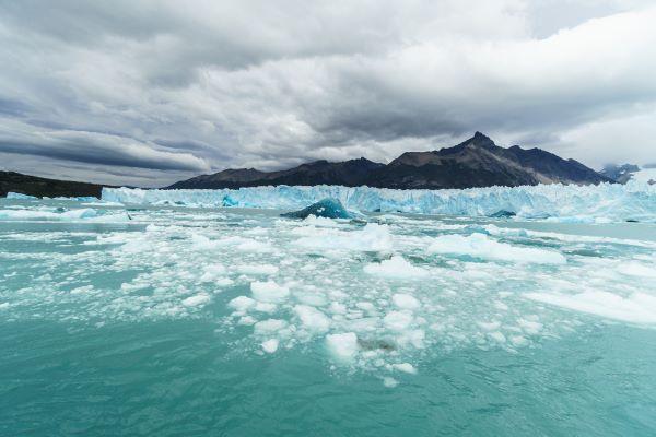 melting glacier and floating ice blocks